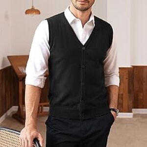 Vtg RETREAT WOOLMARK Men L Black Lambswool Grandpa Academia Prep Sweater Vest